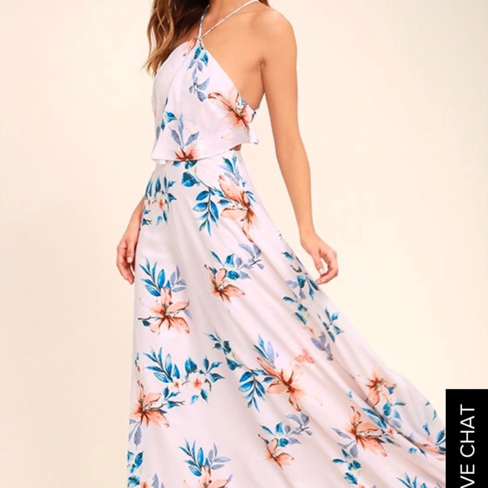 Lulu's Floral Print Maxi - Light Peach